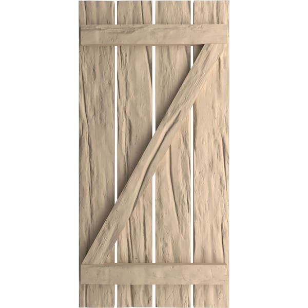 Rustic Four Board Spaced Board-n-Batten Riverwood Faux Wood Shutters W/Z-Board, 23 1/2W X 38H